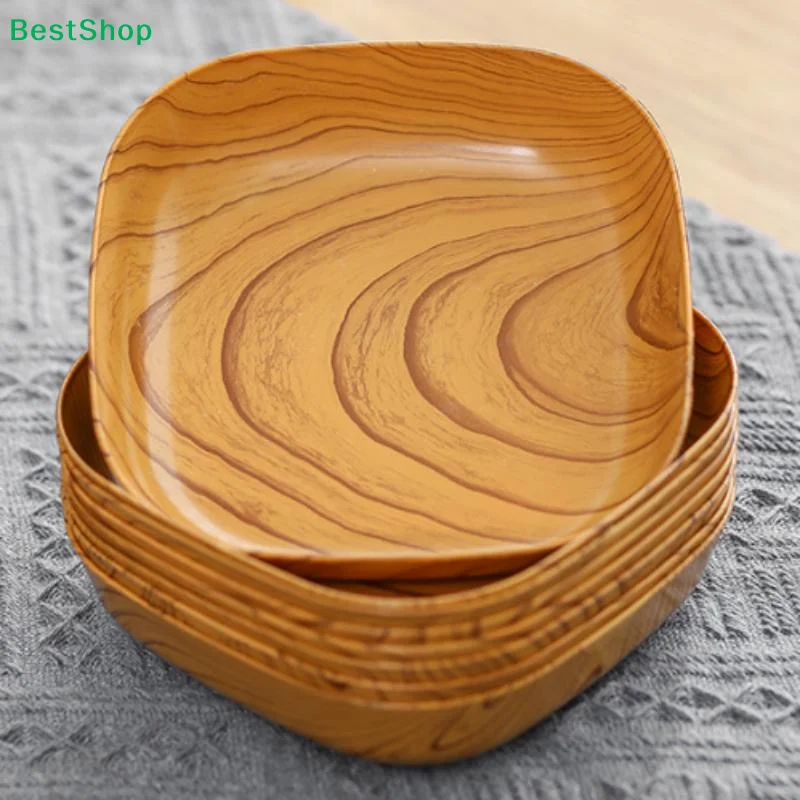 〔Q〕Imitation Wood Grain Serving Dishes BPA Free Shatterproof Perfect For Home Holding Snacks Fruits And Bone Waste