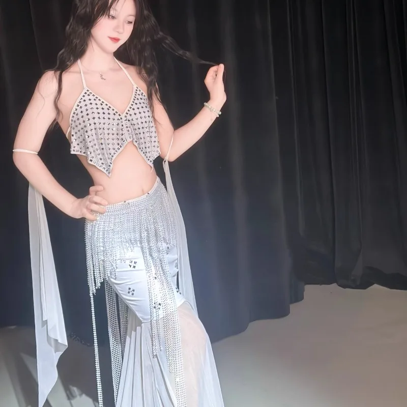 Customized Belly Dance Costumes White Performance Set Performance Outfit Sexy Temperament Fishtail Skirt Waist Chain