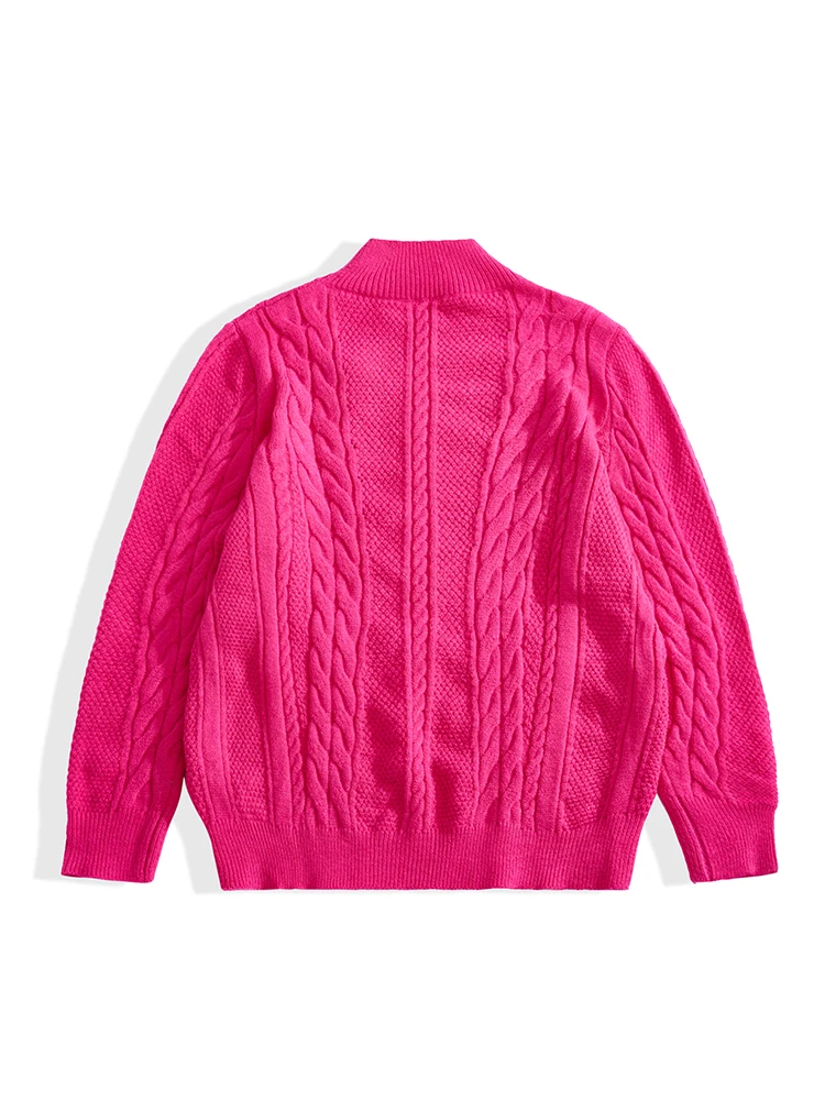 ONELINK Solid Hot Pink Turtleneck Plus Size Women 2022 Autumn Winter Pullover Sweater Cable Pattern Knit Oversize Clothing Tops