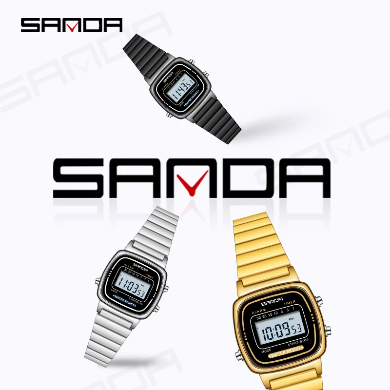 Sanda Frauen Gold klassische elektronische Uhr Mode weibliche elegante Luxus uhren lässige Damen wasserdichte Armbanduhr Réplica Lujo