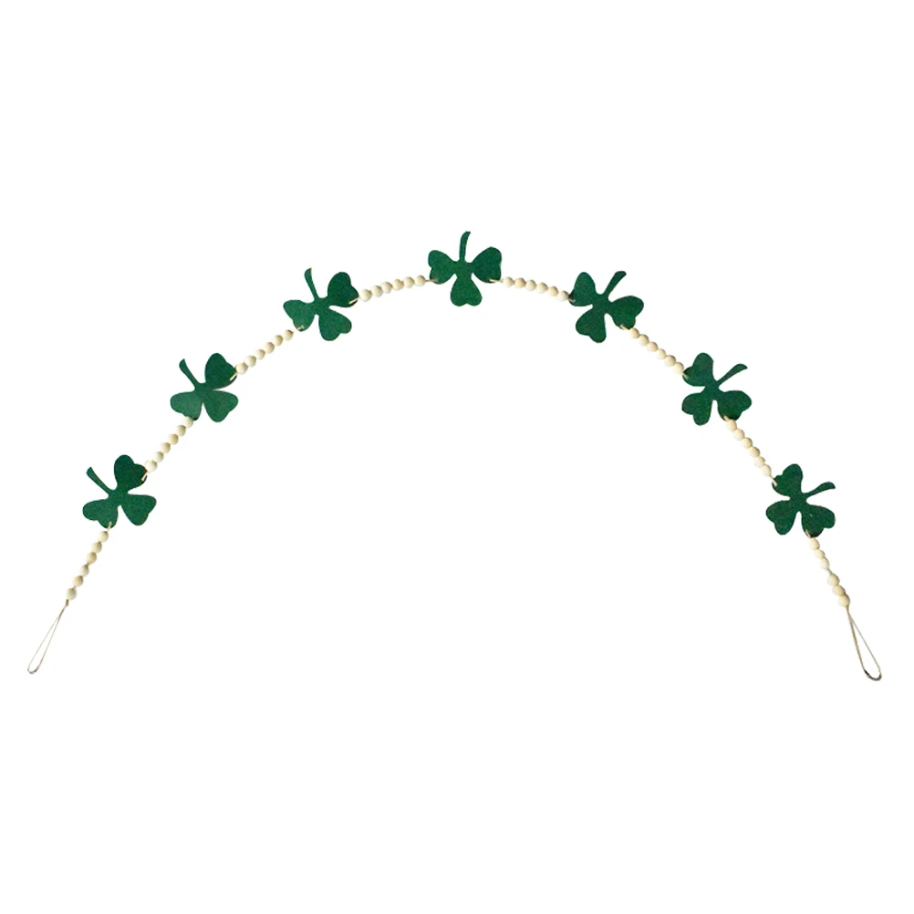 

Clover Ornament Green Beaded Garland Saint Patricks Day Decor Shamrock Wooden Beads Garland Irish Holiday Decorations Felt