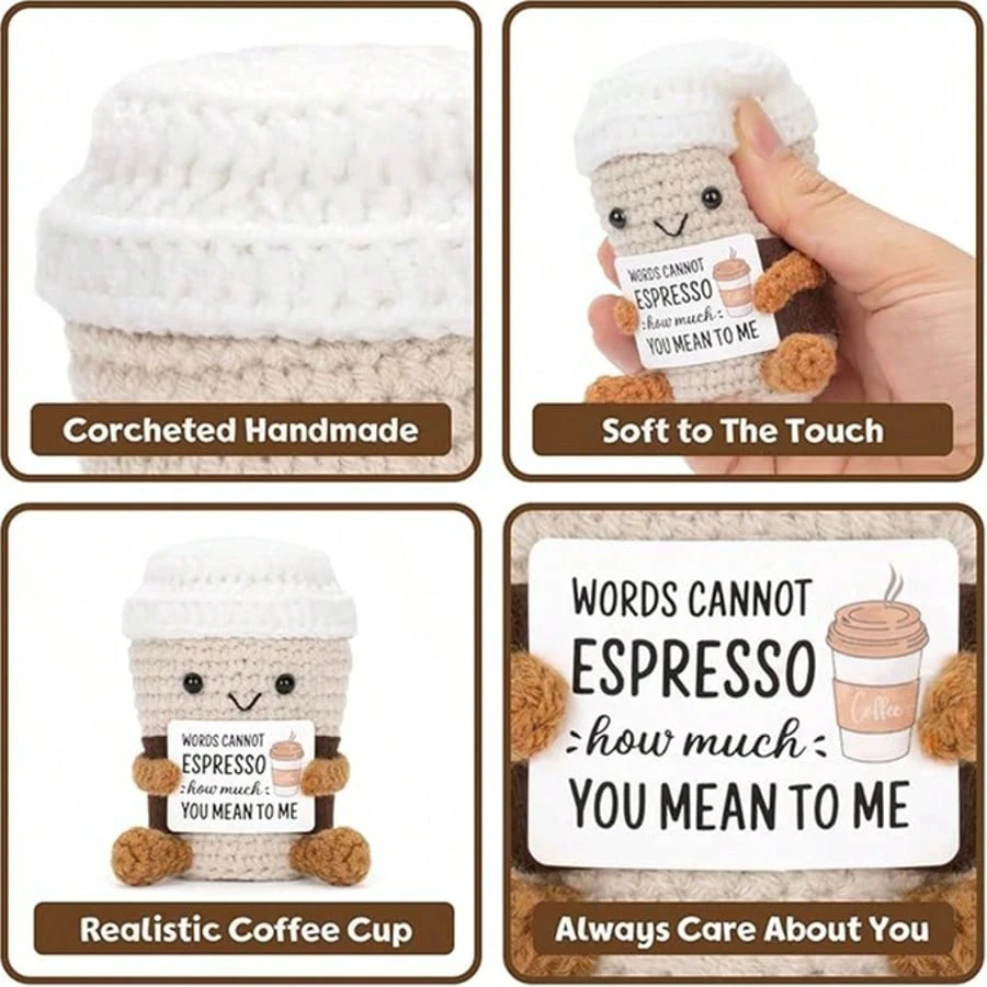 بطريق كروشيه إيجابي صغير، هدية ممتعة وملهمة للنساء والرجال والأصدقاء والبنات والزملاء، قلادة مزخرفة على شكل قرش البط القطيفة، حشو تخزين عيد الميلاد وعاطفي لطيف