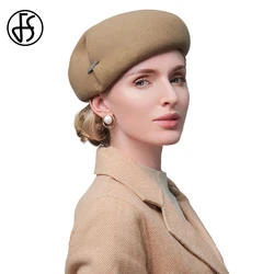 FS 2024 Vintage Beret Pillbox Hats For Women Elegant Wool Felt Fedoras Ladies Winter Fascinator Church Derby Cap Female