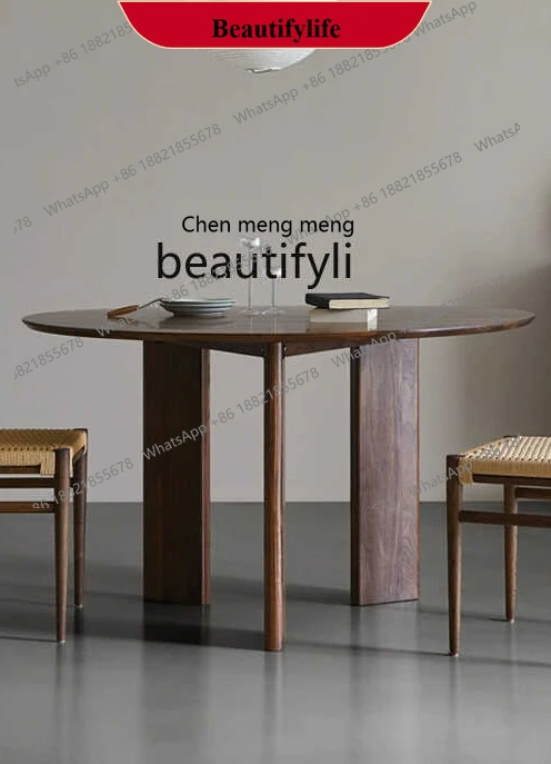 

z183 "North American black walnut solid wood dining table round dining table modern simple small apartment round table
