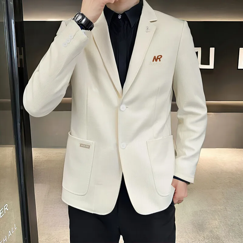 

Блейзер мужской модный джентльменский деловой универсальный утягивающий блейзер в британском стиле однотонный повседневный свадебный пиджак