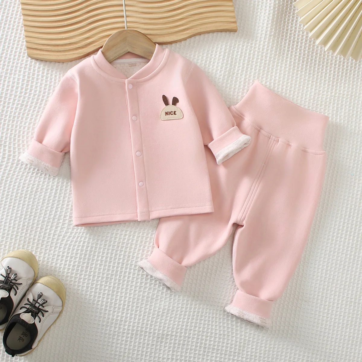 New Thermal Baby Underwear Set Open Front Top + Thermal Pants Kid Outwear Daily Child 2Pcs Outfit for 0-3Y Kid Autumn Winter view 2