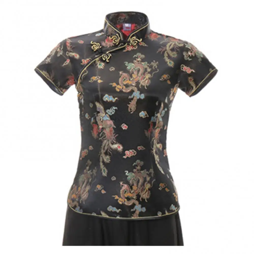 Women Blouse Shirt Chinese Traditional Cheongsam Qipao Dragon/Phoenix Cheongsam Embroidery Short Sleeve Women Shirt Top Oversize