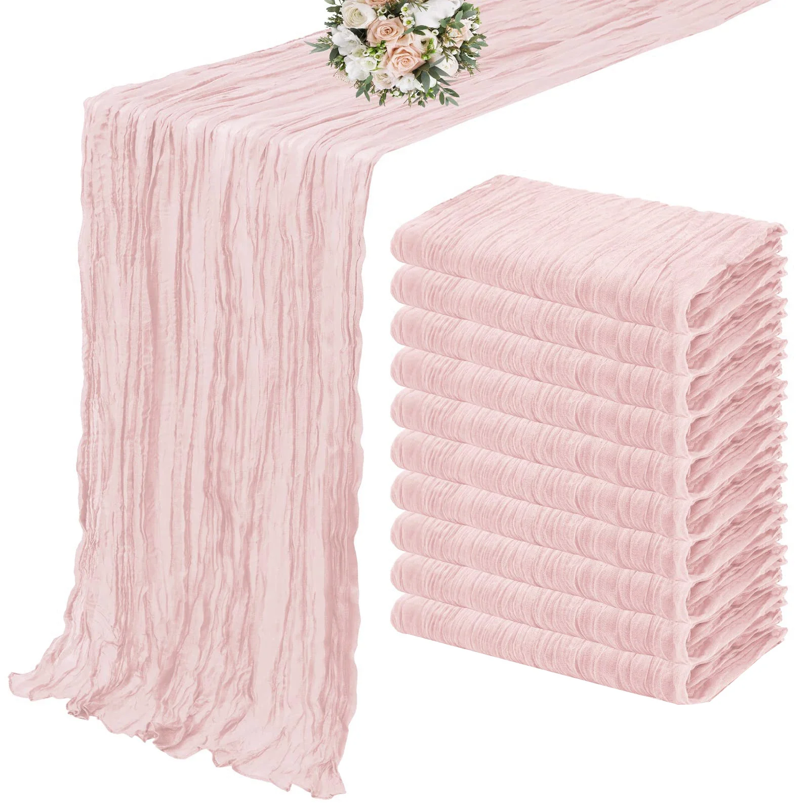 10PCS Set Semi-Sheer Gauze Wedding Table Runner Dirty Pink Cheesecloth Table Dining Party Christmas Banquets Arches Cake Decor