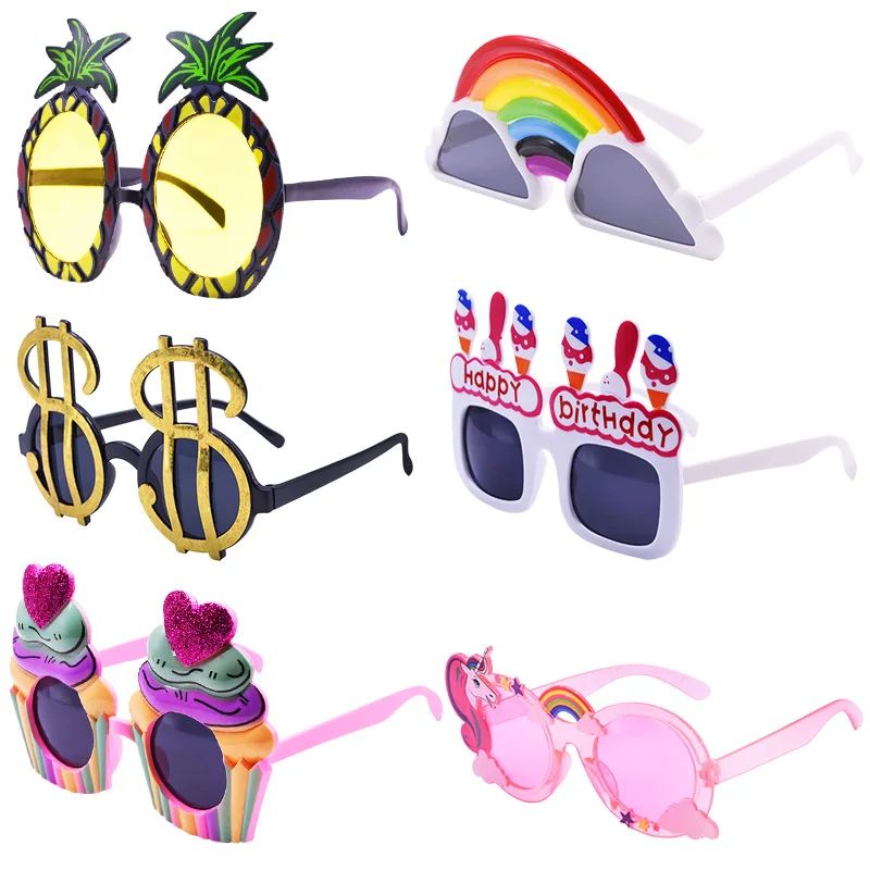 Plastic Glasses Photo Props Eyeglasses Flamingo Cactus Pineapple Shape Fun Sunglasses Tropical Hawaiian Wedding Party Decoration