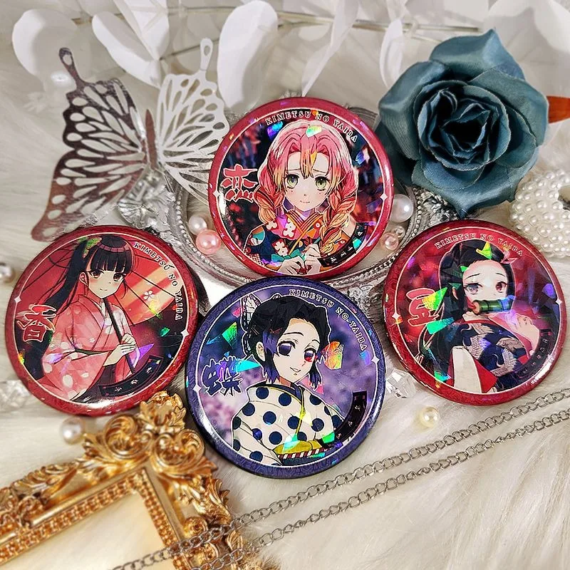 Demon Slayer Kanroji Mitsuri Kochou Shinobu Nezuko Tsuyuri Kanao Laser Badge Anime Peripheral Cute Cartoon Goods Kawaii Brooch