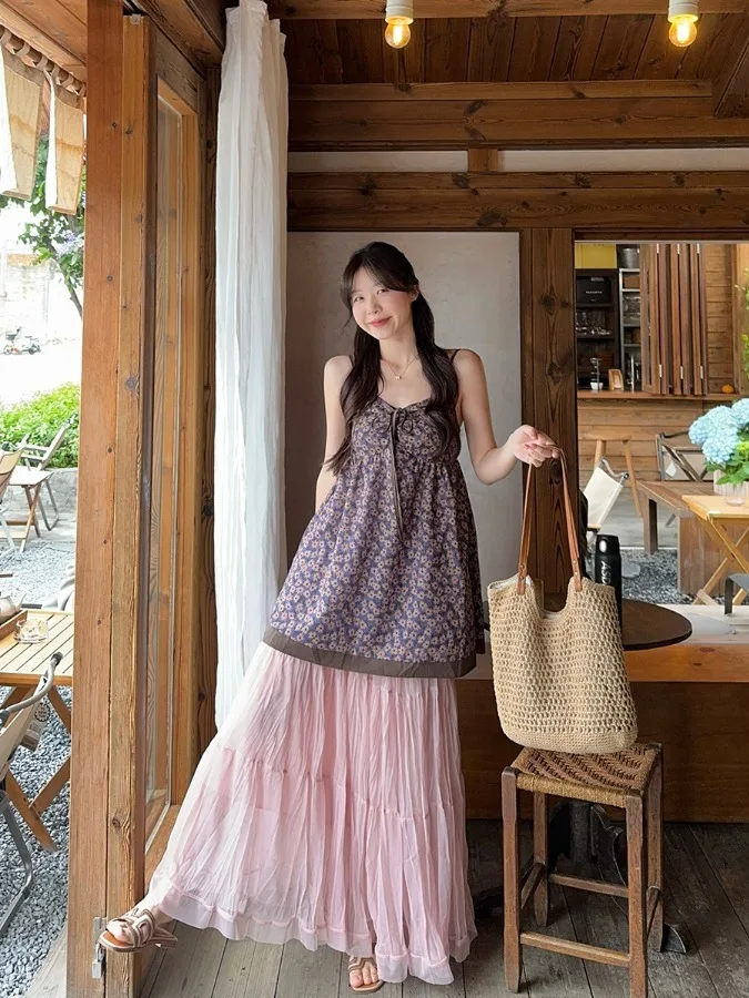 

Summer Fashionable Forest System Strapless Retro plus Size Conceal Meat Slim Long Dress Two-Piece Set Women Loose Fit Korean ...
