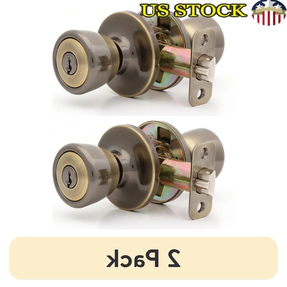 (2 pack  Keyed Entry Tulip Doorknob Antique Brass 1 Twin Pack 2 Pieces 1766002E