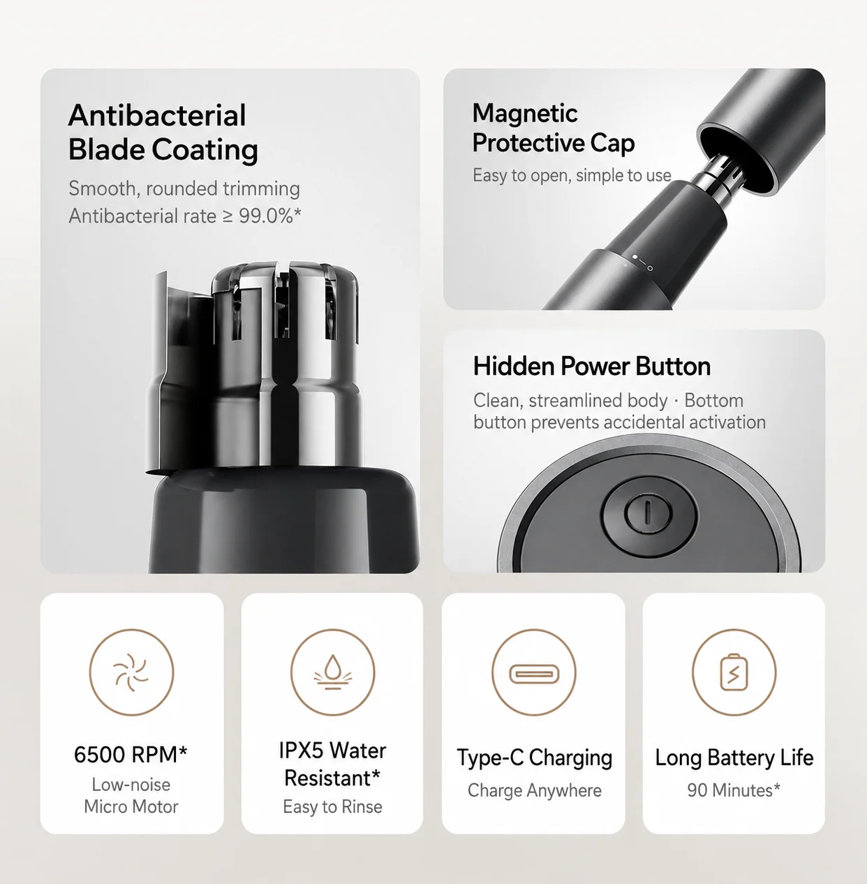 MIJIA Elektrischer Nasenhaartrimmer, Klinge mit nanobakterieller Beschichtung, abnehmbares Gehäuse, leicht und tragbar, chinesische Version – Detail 2