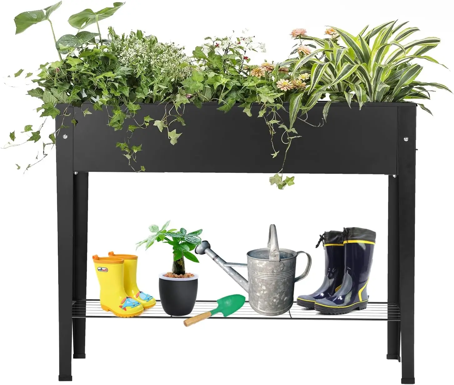 

Raised Garden Bed, Elevated Planter Metal Plant Box with Legs Standing Garden Stand Drainage Holes Frosted Black