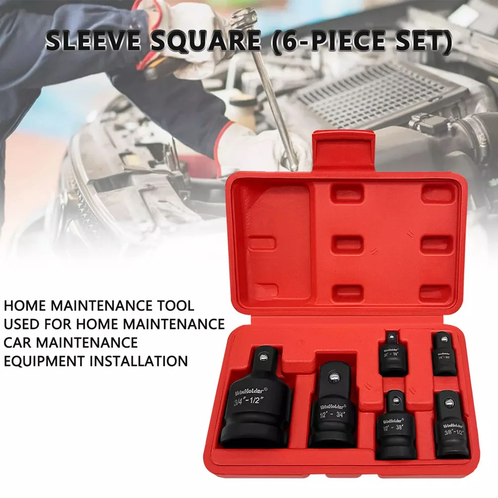 6Pcs Impact Socket Wrench Adapter Set 1/4 3/8 1/2 3/4 Inch Square Drive Adaptor Reducer Spanner Hand Tools Kit ﻿with Case