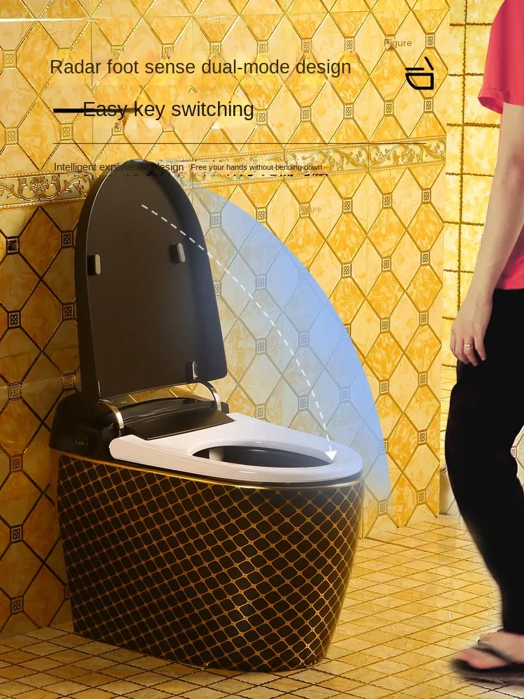 Black Gold Smart Toilet Automatic Flip Integrated Household Electric Instant Heat Remote Control Flush Gold-Plated Toilet