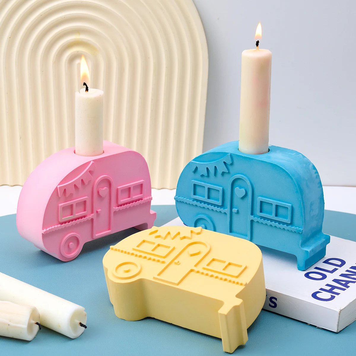 Creativity Car Candle Holder Silicone Mold DIY Heart Bus Candlestick Making Plaster Resin Casting Molds Home Decor Craft Gifts