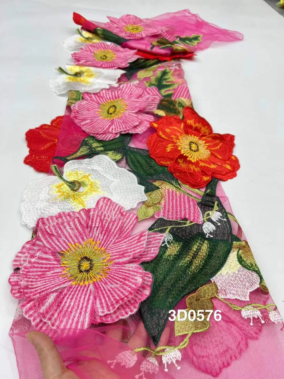 

Handmade French Tulle Lace Fabric 2025 High Quality 3D Flower Embroidery African Lace Fabric For Women Dresses