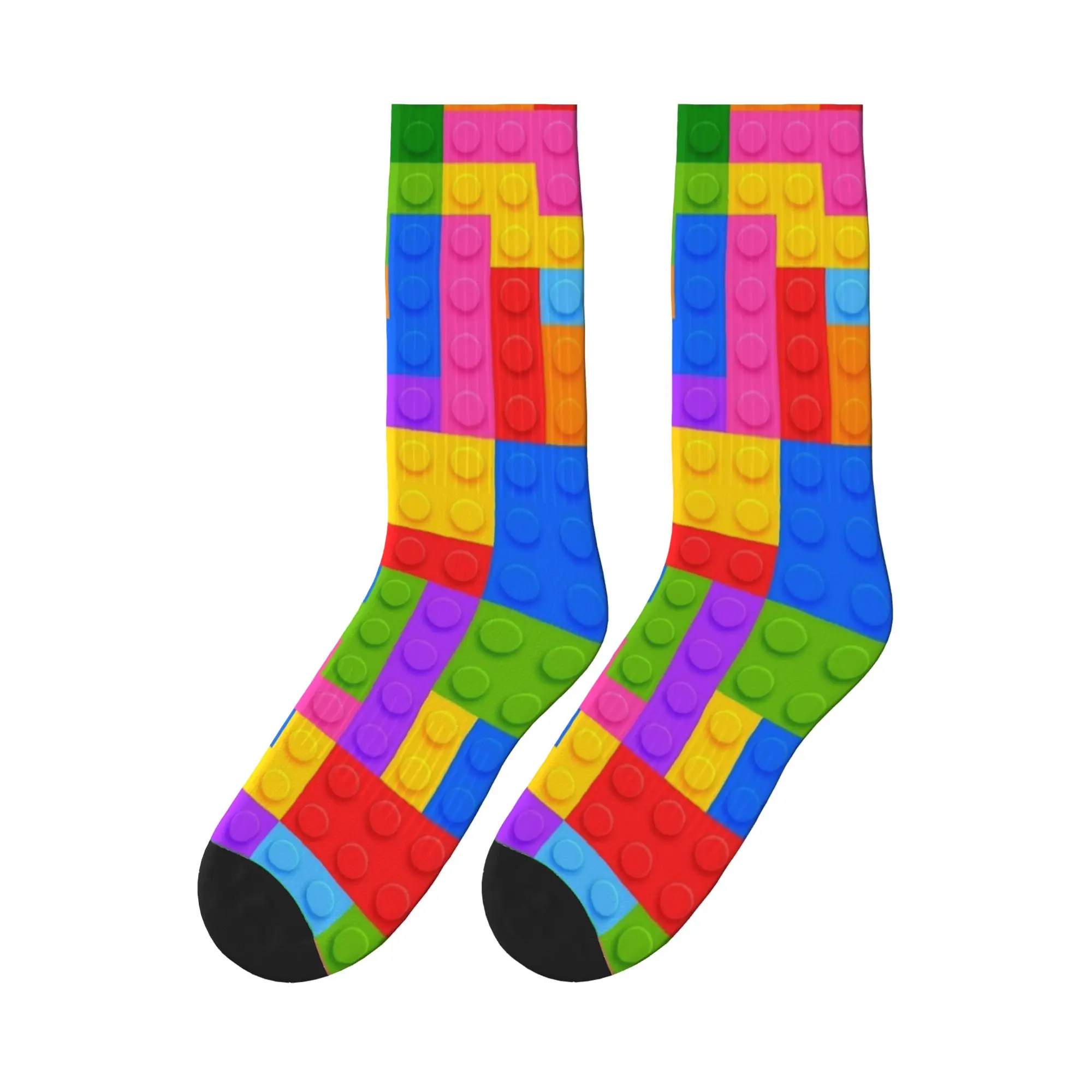 Rainbow Gradient Building Blocks Pattern Stockings Vintage Socks Women Men Soft Socks Autumn Outdoor Sports Custom Anti Socks