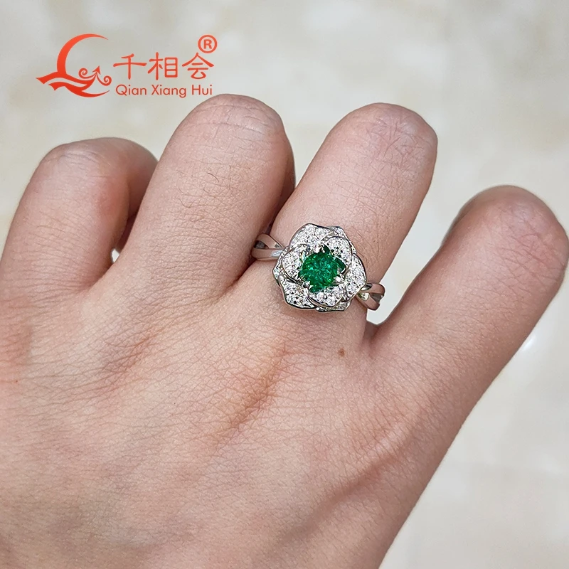 925 silver flower ring green color emerald  red ruby and blue sapphire  white moissanite retro classic Wedding datting ring for