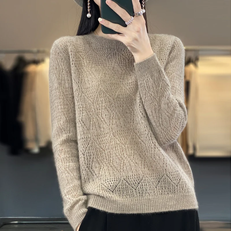 Women\'s Clothing 2023 Spring New Knitted Pure Wool Top Round Neck Wispy Pullover Korean Fashion Luxury Ladies Cashmere Sweater