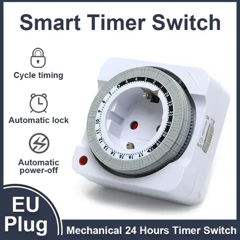 Mechanical Timer Socket EU Plug 24H Countdown Auto Power Off Programmable Cycle Energy Saving Indoor