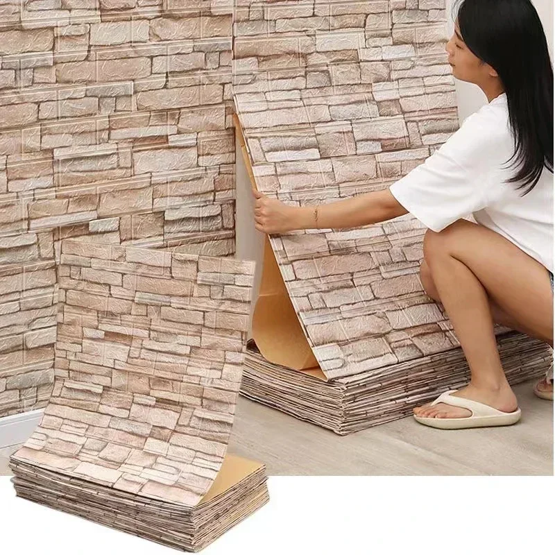 70CM x 2M 3D Wandaufkleber Nachahmung Ziegel Wasserdicht DIY Selbstklebende Tapete für Wohnzimmer Küche Schlafzimmer Home Decor – Detail 1