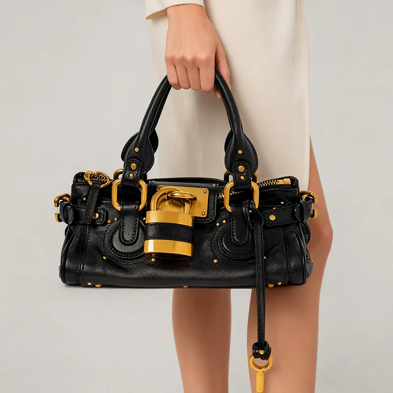 

Retro Studded Lock Design Handbag Women Fashion Classic Exquisite Strapless Underarm Bag Versatile Simple Work Commute Date Bag