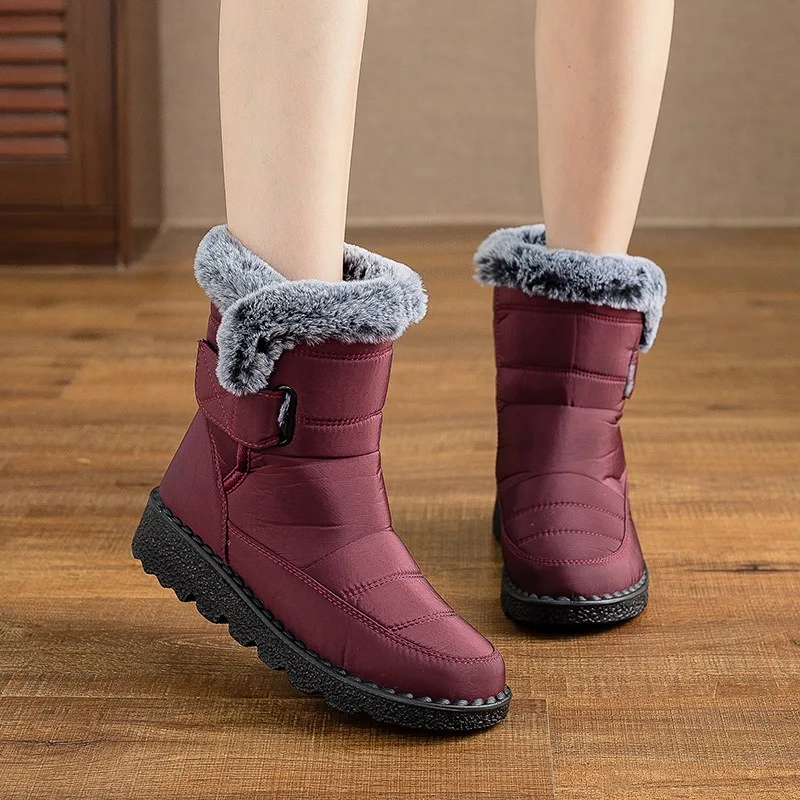 

Snow Boots Women Winter Fur Warm Heels Boots Waterproof Non-slip Thicken Ankle Boots Plus Size Platform Cotton Shoes Botas Mujer