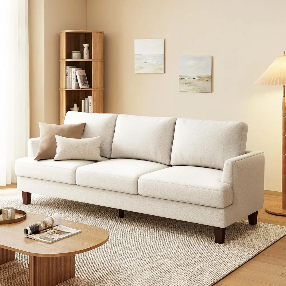 

Mid Century Modern Couches for Living Room, 89 Comfy Couch Sofa with 3Seater Deep Seats, Upholstered Sofas for Living Room, Off