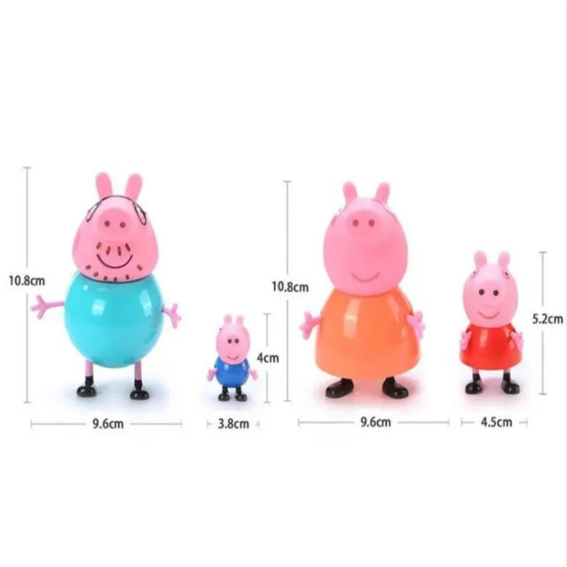 Figura de Ação Pepa Pig para Crianças, George Anime Cartoon Toy, Mamãe e Papai, Brinquedos de Festa, Presente de Aniversário, 4 Pçs/set