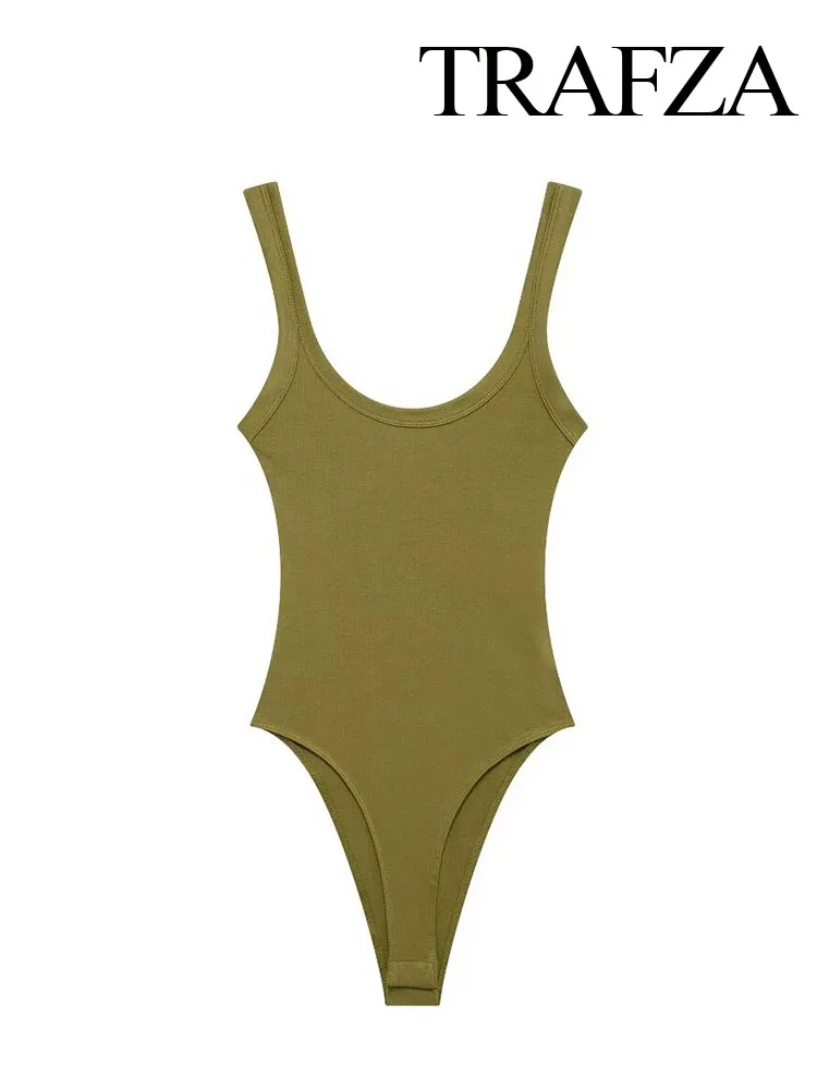 TRAFZA-mono sin mangas con cuello redondo y botones para Mujer, ropa de playa, mono de canalé