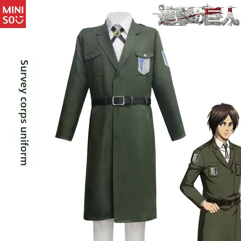 مجموعة كاملة من أزياء الهجوم على تيتان الموسم 4 لفيلق الاستطلاع - معطف واق من المطر باللون الأخضر العسكري طبق الأصل لشخصية أصلية لـ Cos #1