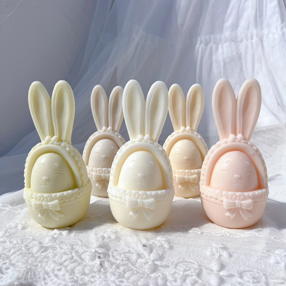 3 Designs Egg Rabbit Silicone Candle Mold Bunny Resin Silicone Mold Animal Soy Wax Mould Easter Home Decor Concrete Mould