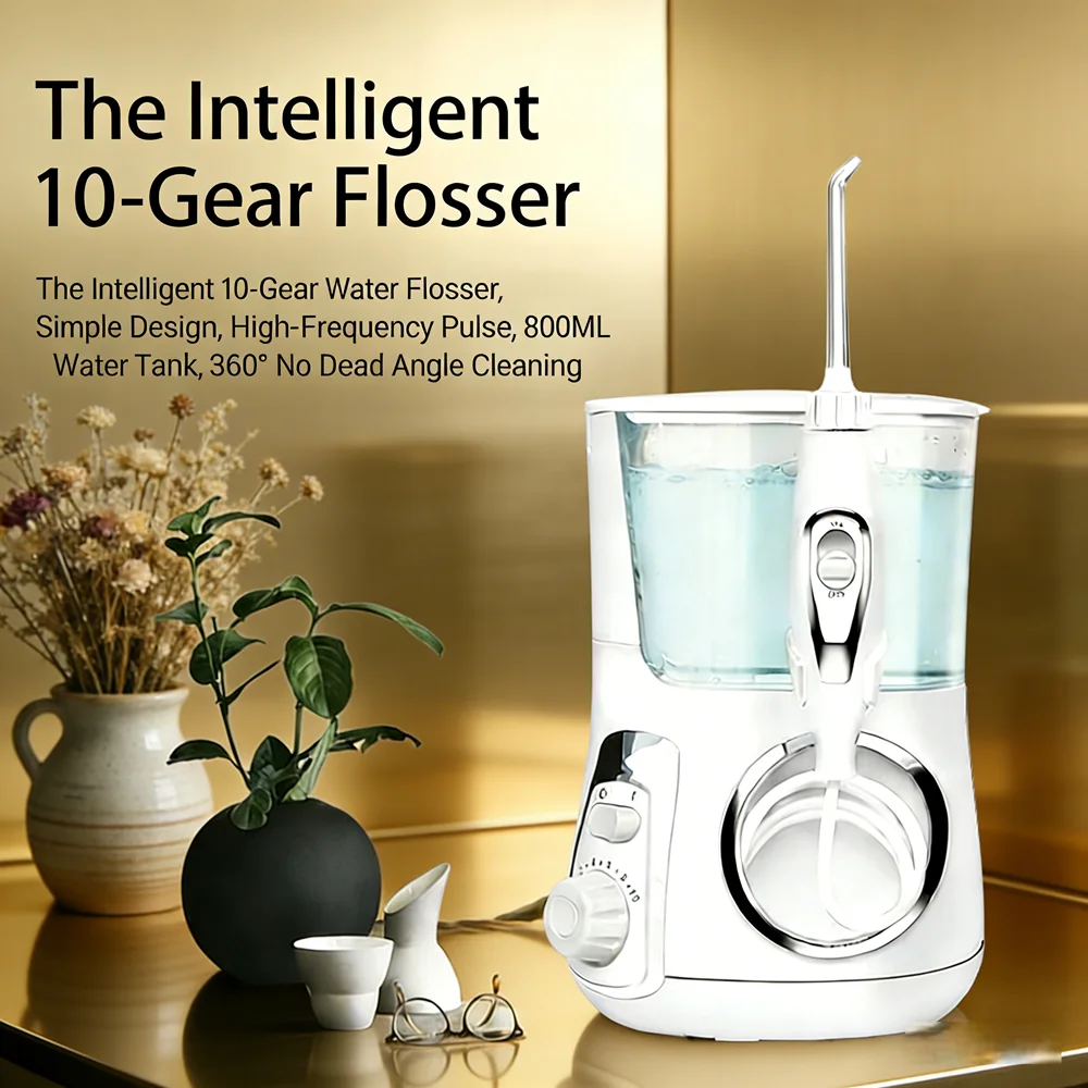 

800ML Electric Water Flosser for Home, 10 Modes 5 Nozzles Desktop Oral Irrigator, Professional Dental Care Teeth Cleaner