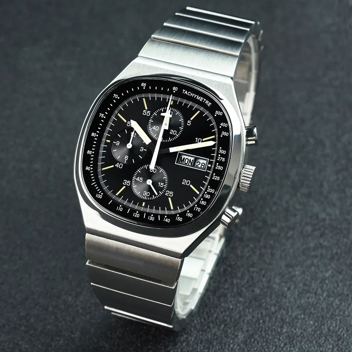 Hruodland-Montres chronographes à quartz rétro pour hommes, verre saphir, bleu, noir, acier inoxydable, montre-bracelet habillée à la mode, F022