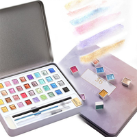 12/36/48 Color Pearlescent Solid Watercolor Paint Set Beginners Set Portable Iron Box DIY Art Painting Tool Acrylic Paint