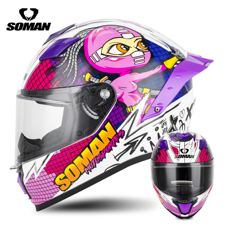 Soman F1 DOT Approved Full Face Helmet Motorcycle Quiet Road Riding Capacetes Cascos Purple Moto Helmets For Women Men