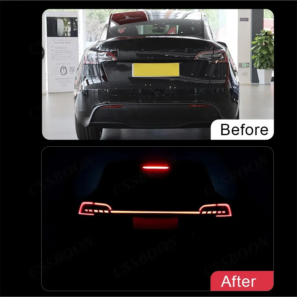 CSSBOON Full Width Tail Lights Car LED Tail Warning Tailights Rear Turn Signal Brake Light for Tesla Model 3 Y Accessories