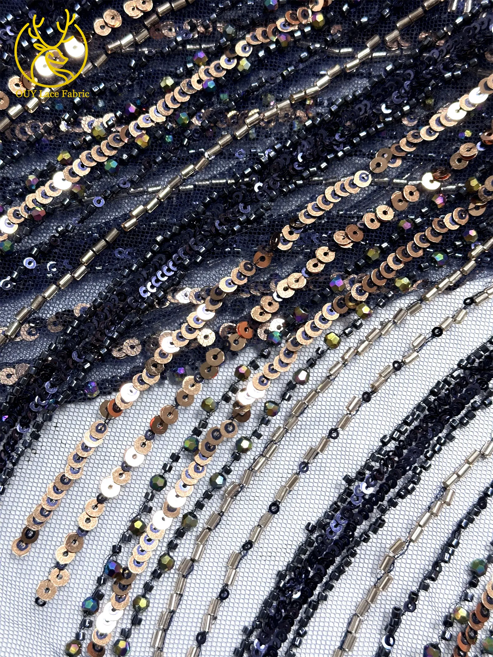 Lila luxuriöser afrikanischer schwere Perlen-Chiffon-Spitzenstoff 2026 Hochwertiger nigerianischer Pailletten-Spitzenstoff für Abendkleider 5 Yards – Detail 27