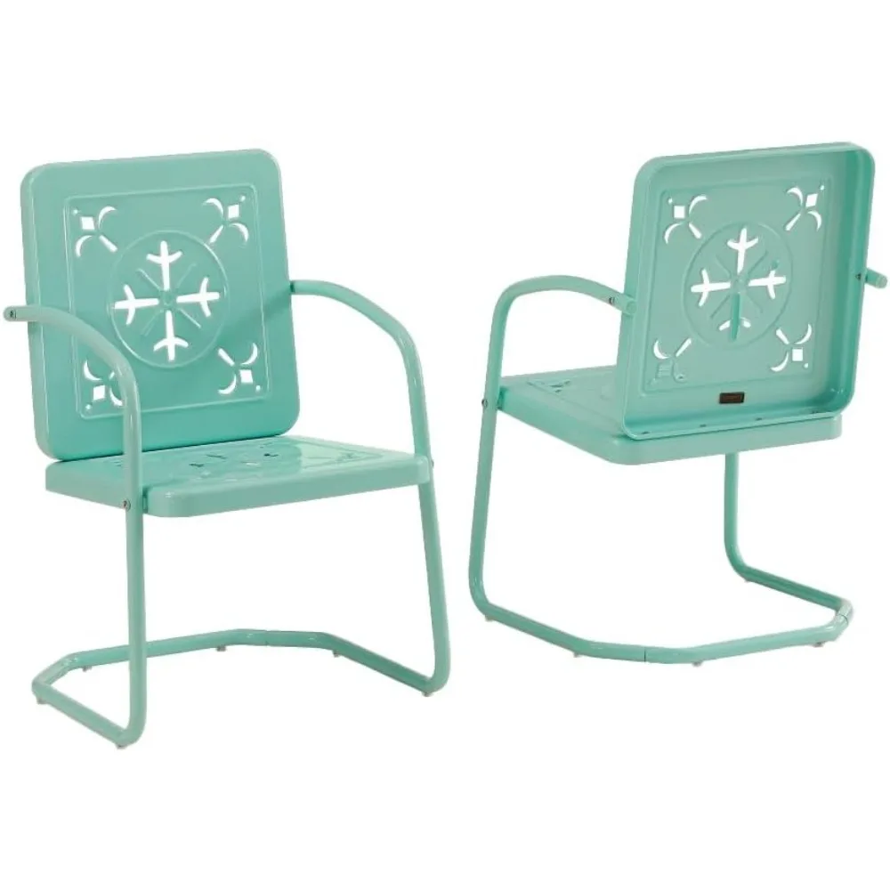 

Azalea 2-Piece Outdoor Chair Set, Vintage Retro Metal Patio Chairs For Dining, Porch, Deck, Aqua Gloss