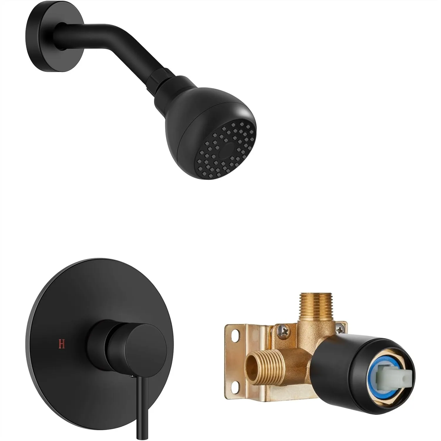 

Shower Faucet with Valve, 304 Stainless Steel Single Handle Set with Rough-In Kit, Matte Black