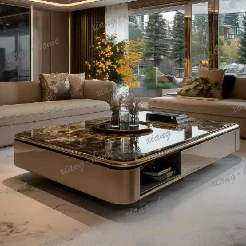 YJ Light Luxury Microcrystalline Stone Coffee Table 1.5m Italian Living Room Storage Tea Table Solid Wood Marble Center Table