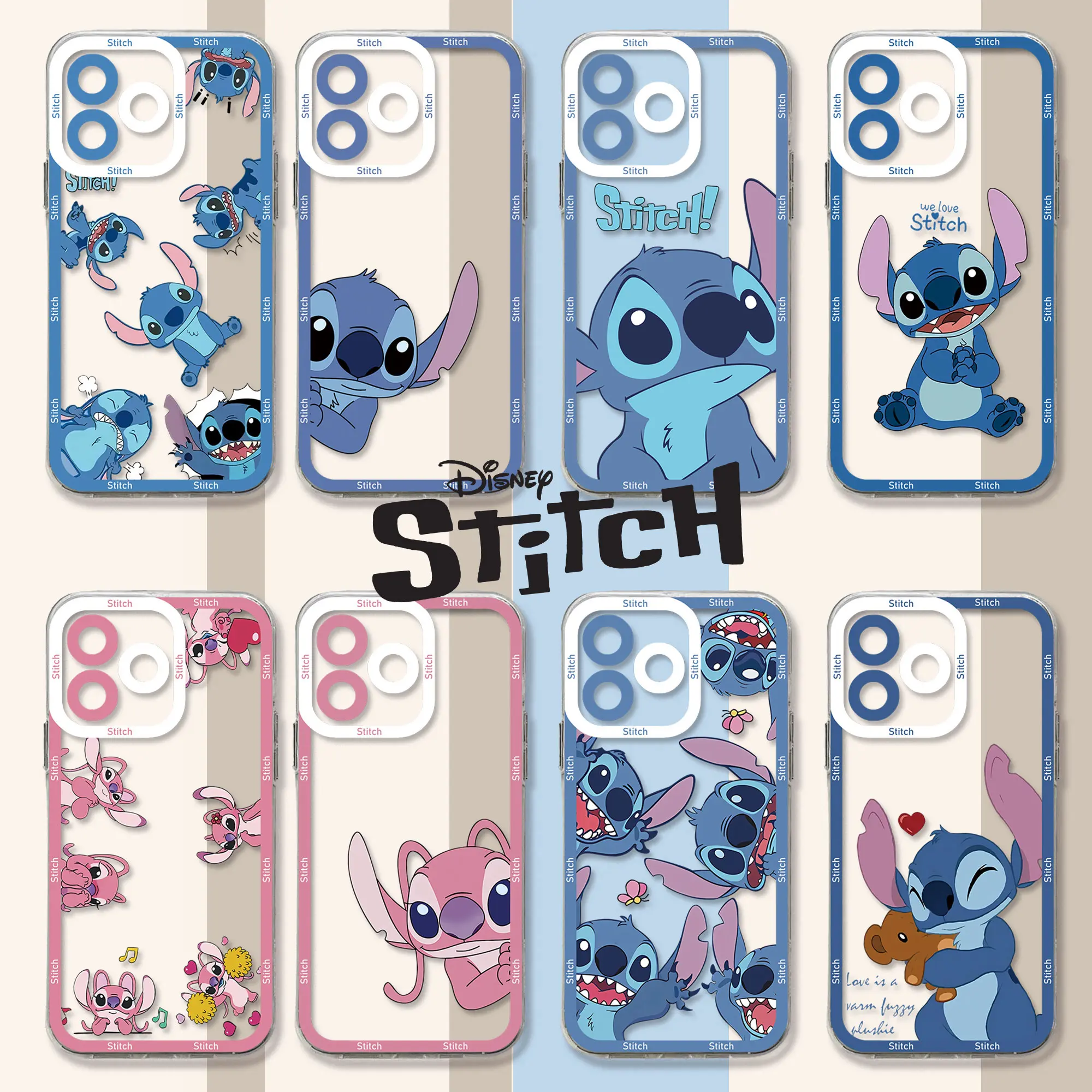 Casing ponsel Stitch kartun lucu, penutup transparan untuk IPhone 16 15 14 13 12 11 Mini Pro Max X XR XSMax 7 8 Plus SE20