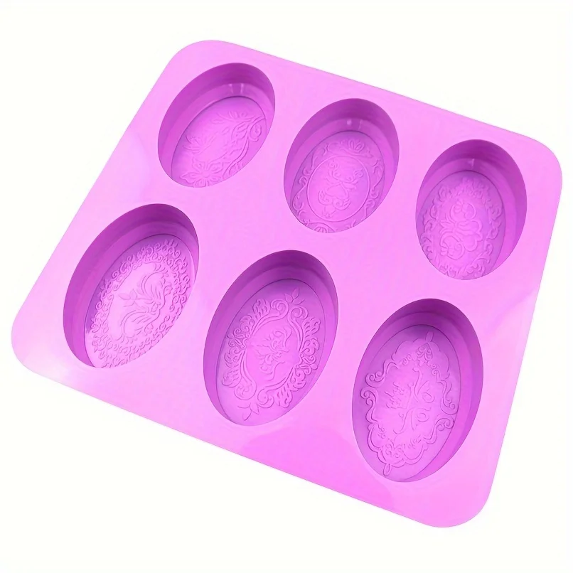 6-Cavity Oval Silicone Soap Mold With Elegant Flower Design - Non-Stick, Easy Release For Diy Handmade Soaps, Jelly, And Baking