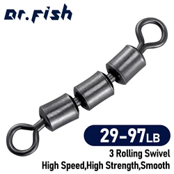 20pcs 3 Roller Swivels High Speed Bead Chain Triple Bearing Rolling Fishing Lure Hook Connector for Trolling Catfish Trout Rig