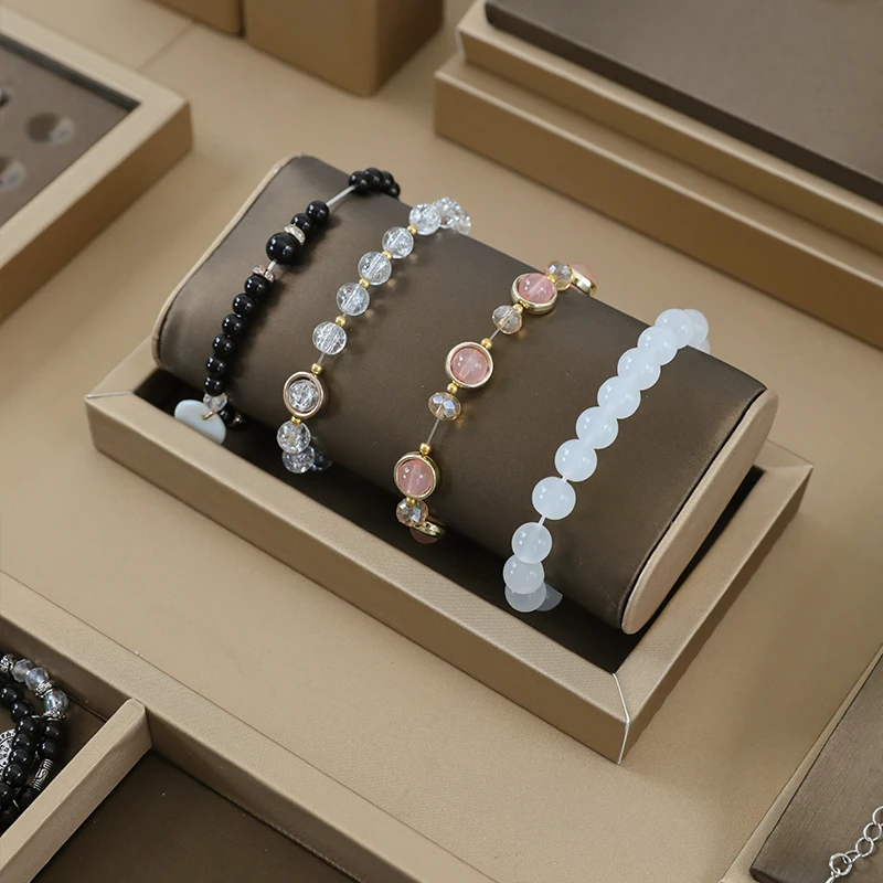 

brown pu leather Bracelet Display Rack Jewelry Business Exhibition Prop wrist watch bangle organizer Stand necklace holder