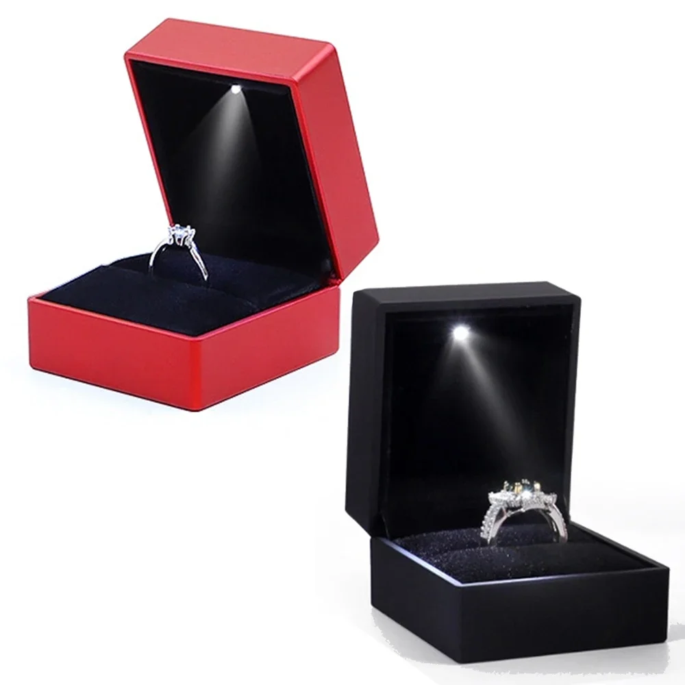 

2024 Ring Box With LED Light Jewelry Diamond Ring Box Storage Wedding Ring Box Jewelry Organizer Storage Gift