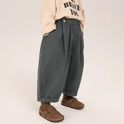 Children Clothing Boys Casual Pants 2024 Spring New Spring and Autumn Loose Korean Style Solid Color Casual Simple Pants