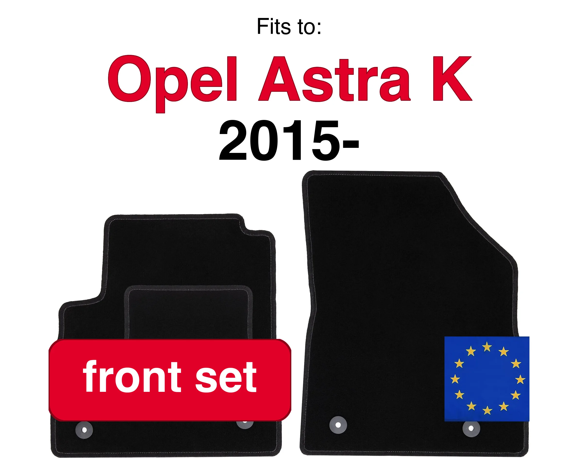 Auto velours vloermatten voor Opel Astra K sedan, hatchback, stationwagen (2015-) - Zwart (2 stuks) set auto vloermatten voor